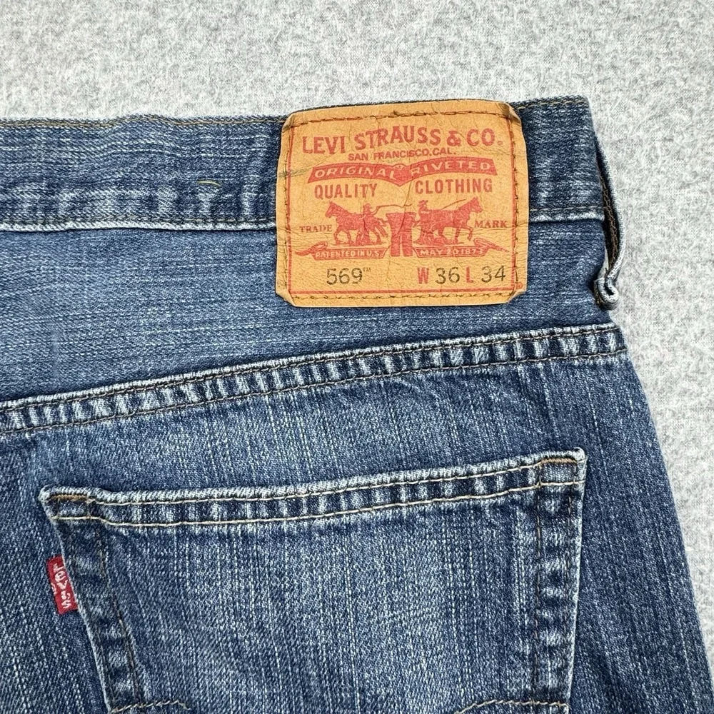 Levis 569 Jeans Mens 36x34 (38x32) Loose Straight Cotton Denim Distressed Casual